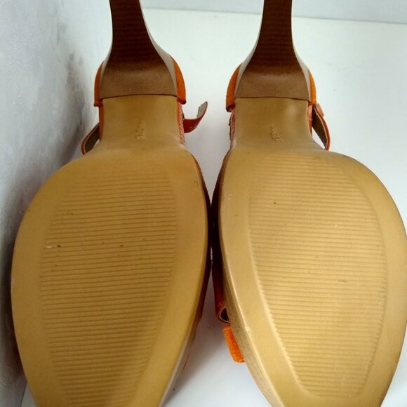 Andrea orange wooden platform toe strap peep toe heels - Picture 8 of 9